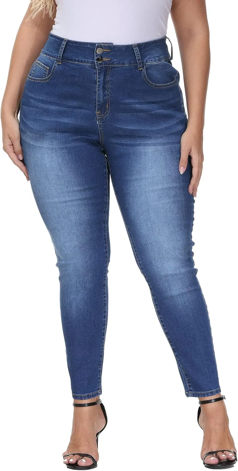Womens Plus Size Skinny Jeans High Waisted Stretchy Classic Ankle Jean