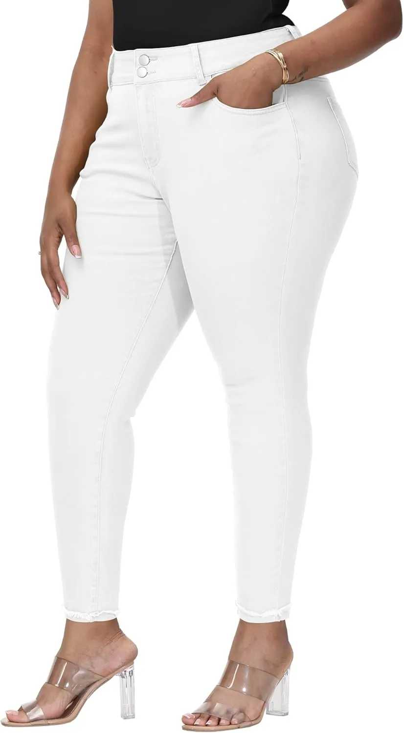 Womens Plus Size Skinny Jeans High Waisted Stretchy Classic Ankle Jean