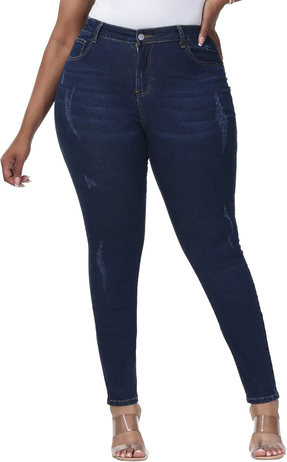 Womens Plus Size Skinny Jeans High Waisted Stretchy Classic Ankle Jean