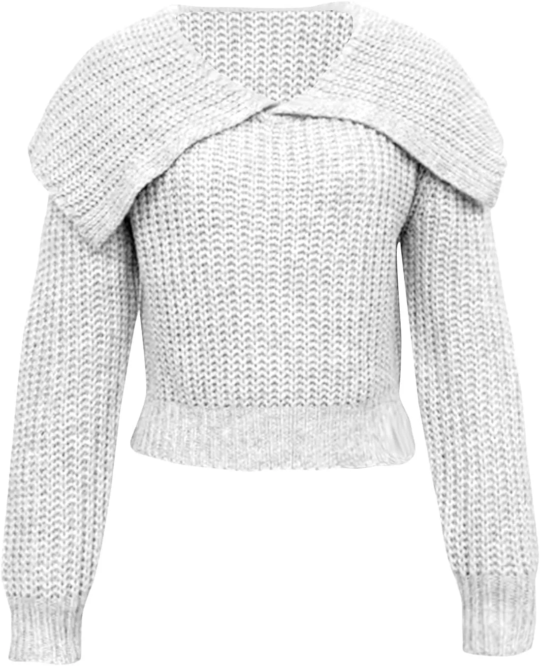 Womens Pullover Sweaters Cropped Lapel Collar V Neck Chunky Knitted Casual Slouchy Loose Jumper Tops Plus Size
