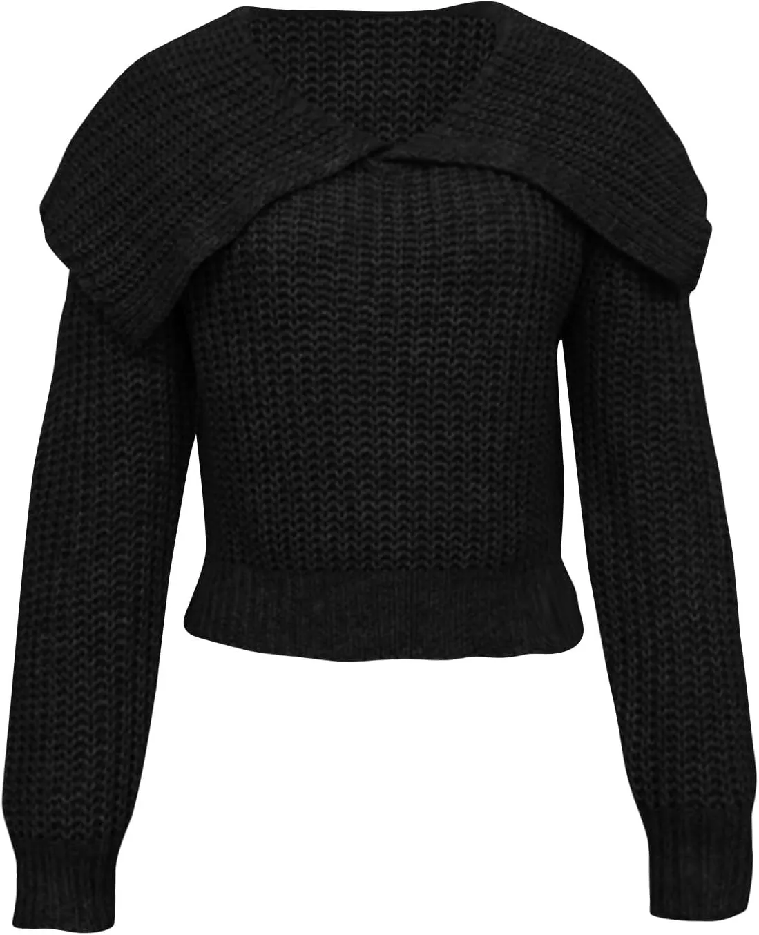 Womens Pullover Sweaters Cropped Lapel Collar V Neck Chunky Knitted Casual Slouchy Loose Jumper Tops Plus Size