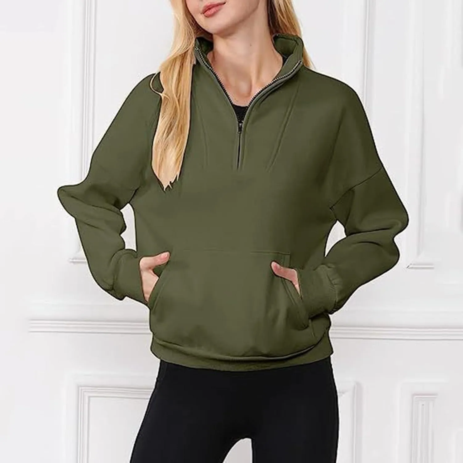 Womens Quarter Zip Pullover Sweatshirts Fleece Hoodies 2024 Trendy Long Sleeve Tops Fall Outfits with Pocket
