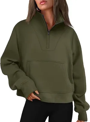 Womens Quarter Zip Pullover Sweatshirts Fleece Hoodies 2024 Trendy Long Sleeve Tops Fall Outfits with Pocket