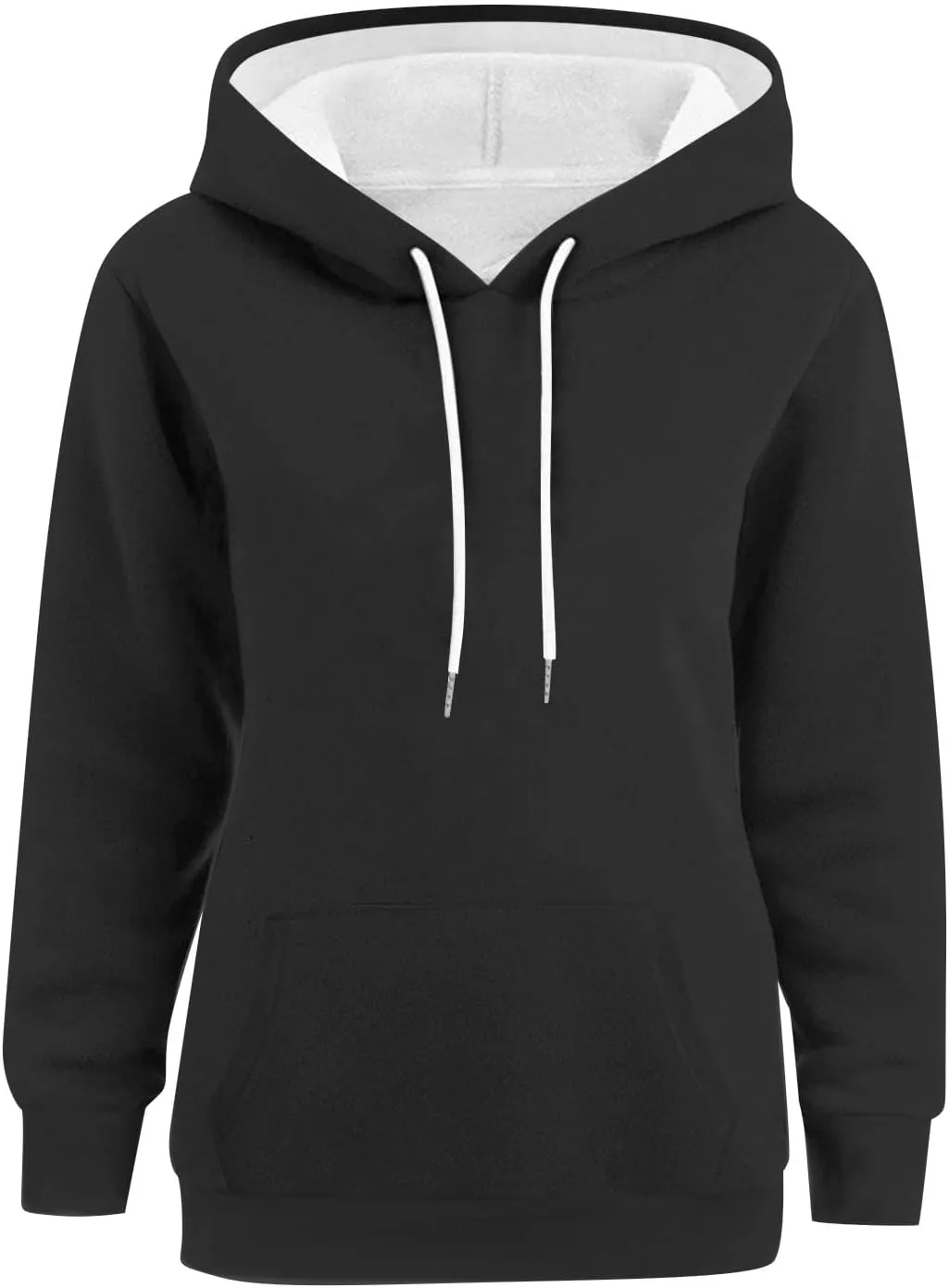 Women's Regular Fit Hoodie Solid Color Loose Drawstring Hooded Long Sleeve Pullover Tops Fall Warm Fleece Sweatshirts