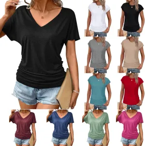 Womens Ruched Tops Versatile Casual Short/Cap Sleeve Dolman Top Casual Summer Tunic Shirts Fashion Business Blouses
