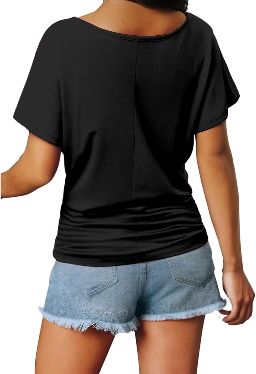 Womens Ruched Tops Versatile Casual Short/Cap Sleeve Dolman Top Casual Summer Tunic Shirts Fashion Business Blouses