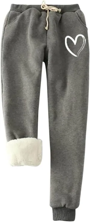 Womens Sherpa Fleece Lined Sweatpants Thermal Warm Winter Joggers Sweat Pants Lounge Casual Leggings with Pockets