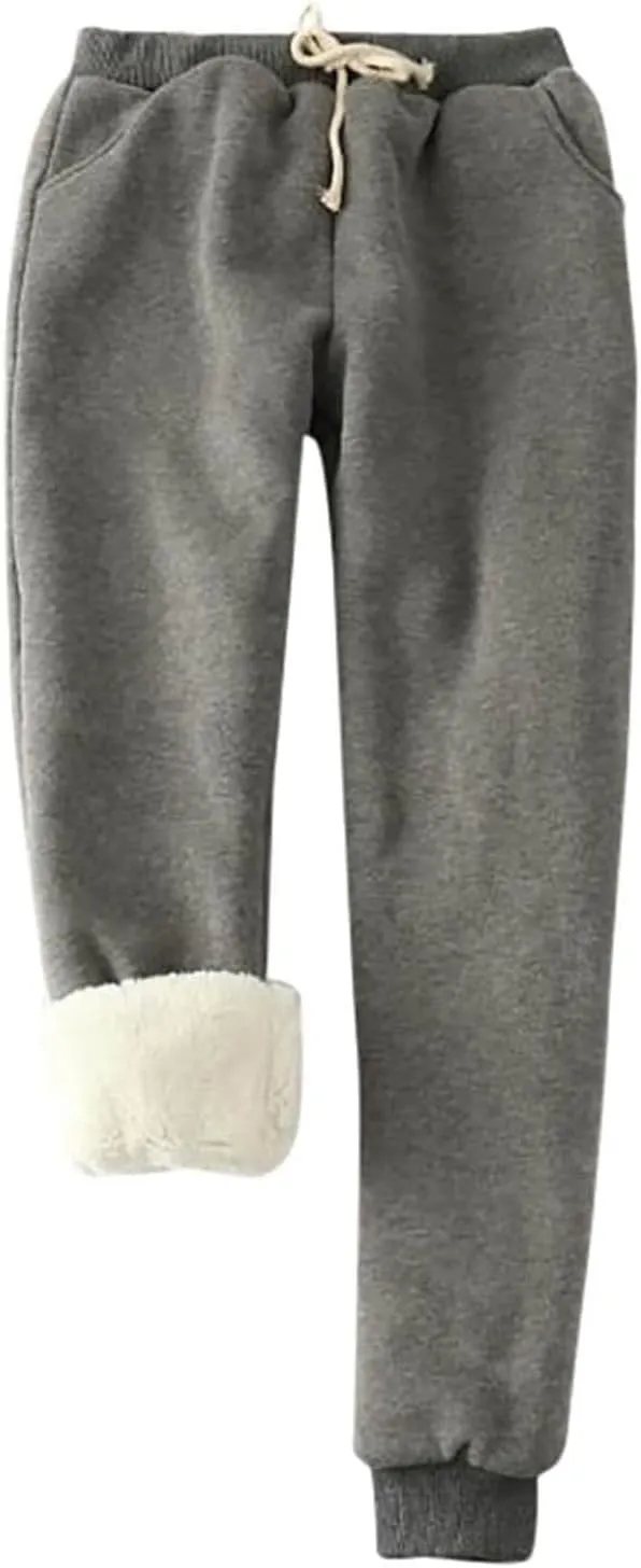 Womens Sherpa Fleece Lined Sweatpants Thermal Warm Winter Joggers Sweat Pants Lounge Casual Leggings with Pockets
