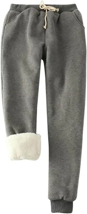 Womens Sherpa Fleece Lined Sweatpants Thermal Warm Winter Joggers Sweat Pants Lounge Casual Leggings with Pockets
