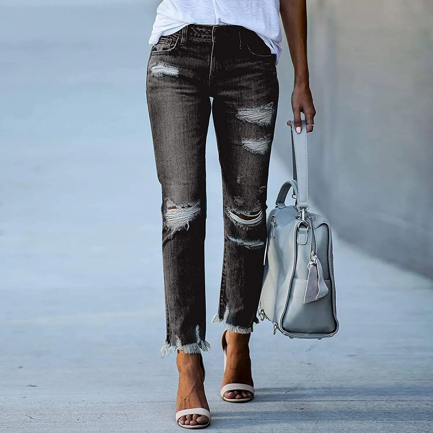 Women's Skinny Jeans High Waist Stretchy Ripped Jeans Boyfriend Jeans Distressed Denim Pants