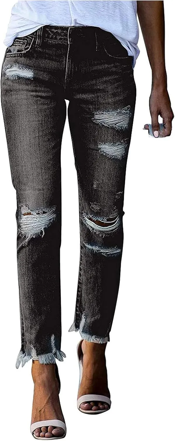 Women's Skinny Jeans High Waist Stretchy Ripped Jeans Boyfriend Jeans Distressed Denim Pants