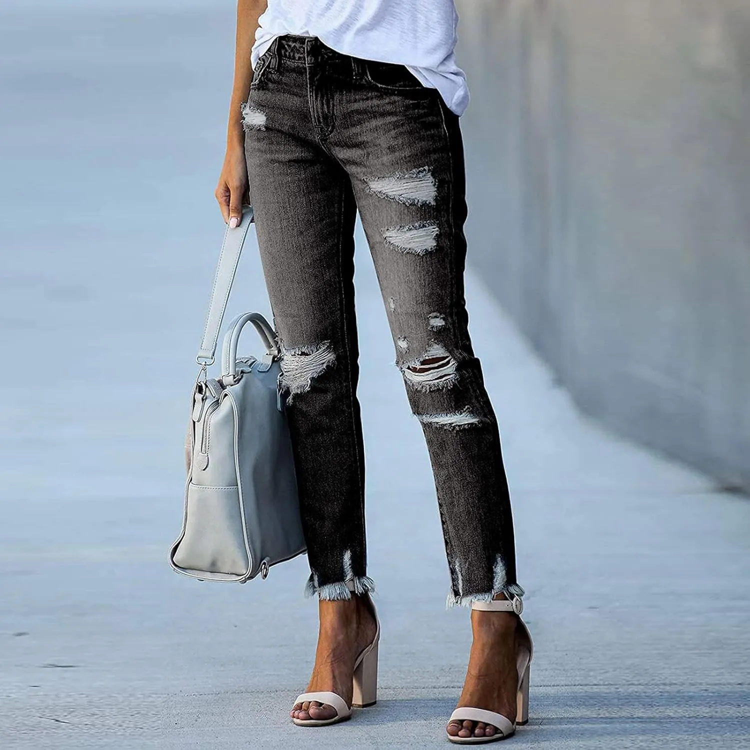 Women's Skinny Jeans High Waist Stretchy Ripped Jeans Boyfriend Jeans Distressed Denim Pants