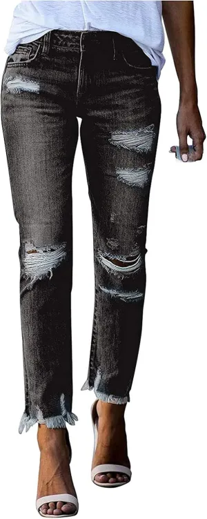 Women's Skinny Jeans High Waist Stretchy Ripped Jeans Boyfriend Jeans Distressed Denim Pants