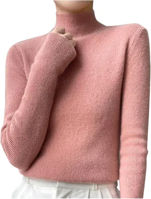 Womens Slim Fitting Sweaters Turtleneck Sweater Winter Fashion Tops Solid Color Sweater Ribbed Knit Sweater Blouse