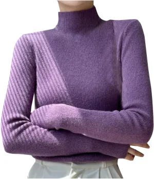 Womens Slim Fitting Sweaters Turtleneck Sweater Winter Fashion Tops Solid Color Sweater Ribbed Knit Sweater Blouse