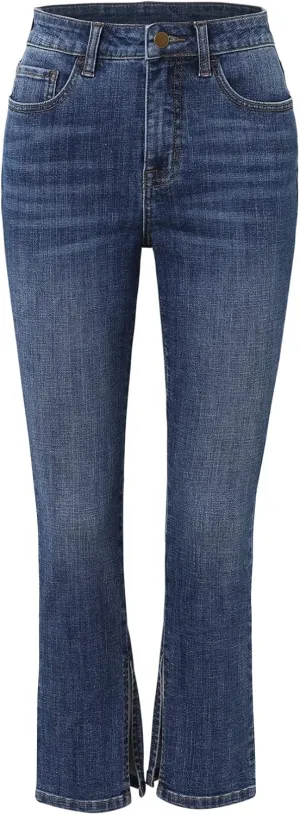 Women's Slim Mid Waist Split Bell Hem Jeans Casual Classic Denim Pants