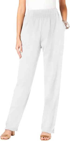 Women's Solid Color Long Pants Dressy Straight Leg Winter Sweatpants Thickened Plus Size Trousers with Pockets
