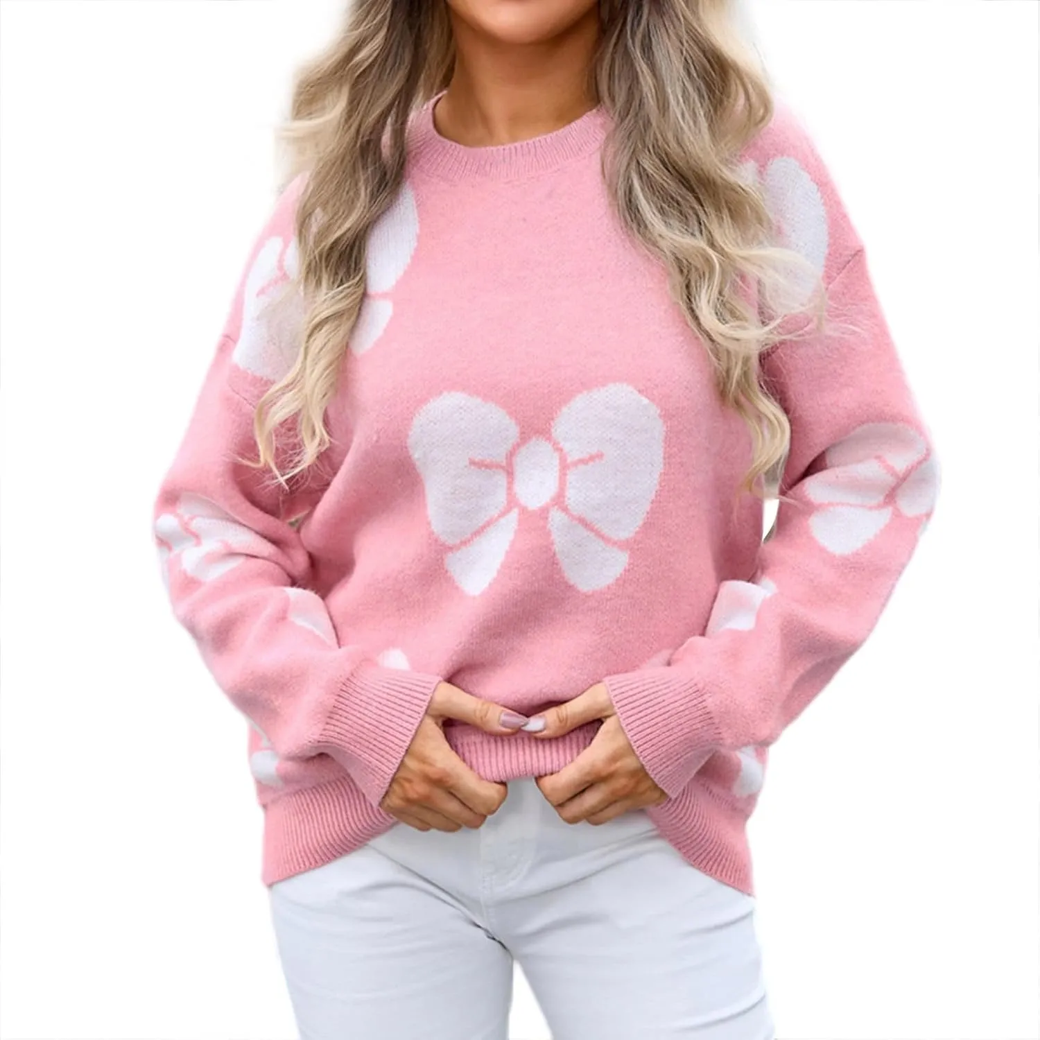 Women's Striped Sweater 2024 Long Sleeve Fall Round Neck Pullover Knit Tops Cute Casual Oversized Casual Y2K Clothes
