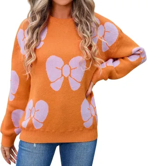 Women's Striped Sweater 2024 Long Sleeve Fall Round Neck Pullover Knit Tops Cute Casual Oversized Casual Y2K Clothes