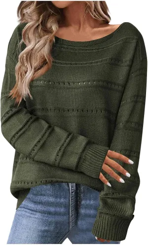 Womens Striped Sweater Casual Ribbed Knit Oversized Sweaters Crewneck Striped Color Block Loose Pullover Cute Tops