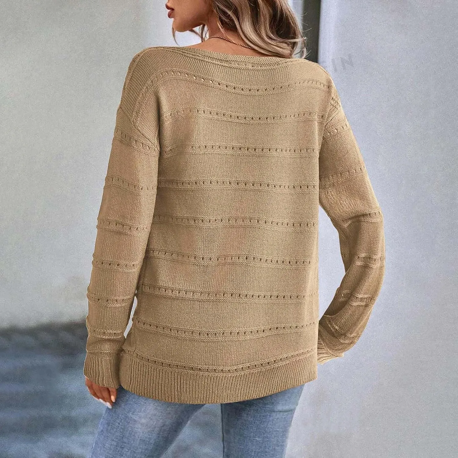 Womens Striped Sweater Casual Ribbed Knit Oversized Sweaters Crewneck Striped Color Block Loose Pullover Cute Tops