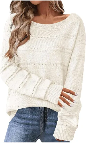 Womens Striped Sweater Casual Ribbed Knit Oversized Sweaters Crewneck Striped Color Block Loose Pullover Cute Tops