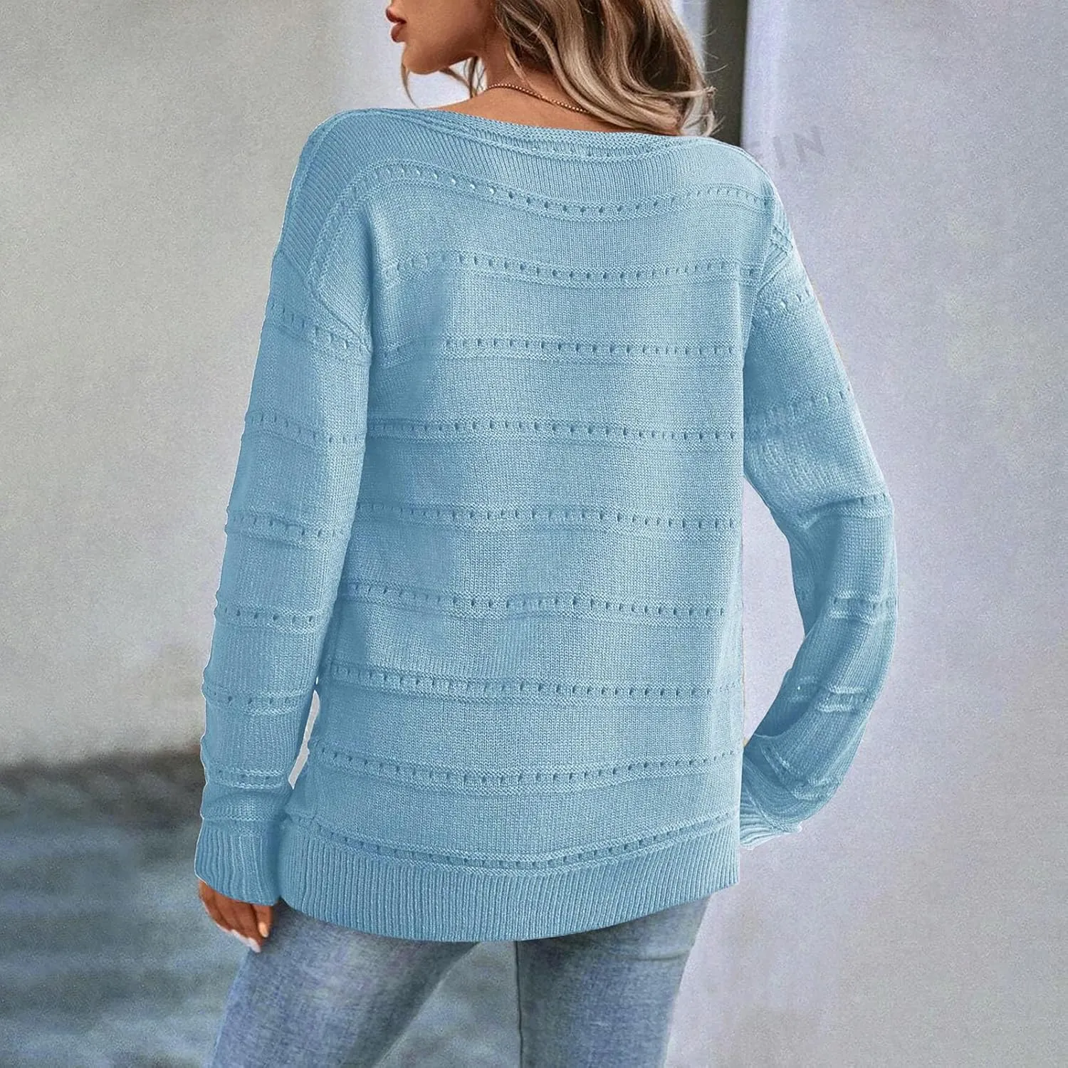 Womens Striped Sweater Casual Ribbed Knit Oversized Sweaters Crewneck Striped Color Block Loose Pullover Cute Tops