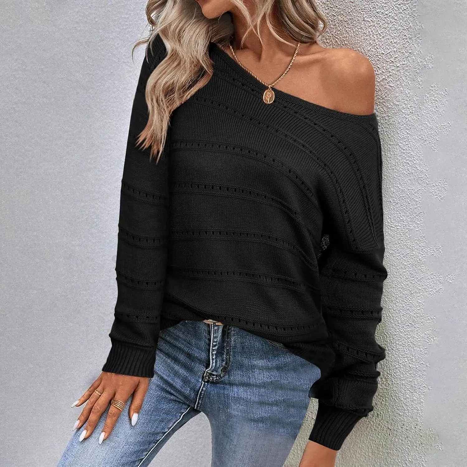 Womens Striped Sweater Casual Ribbed Knit Oversized Sweaters Crewneck Striped Color Block Loose Pullover Cute Tops