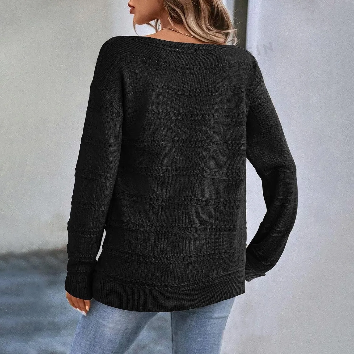 Womens Striped Sweater Casual Ribbed Knit Oversized Sweaters Crewneck Striped Color Block Loose Pullover Cute Tops