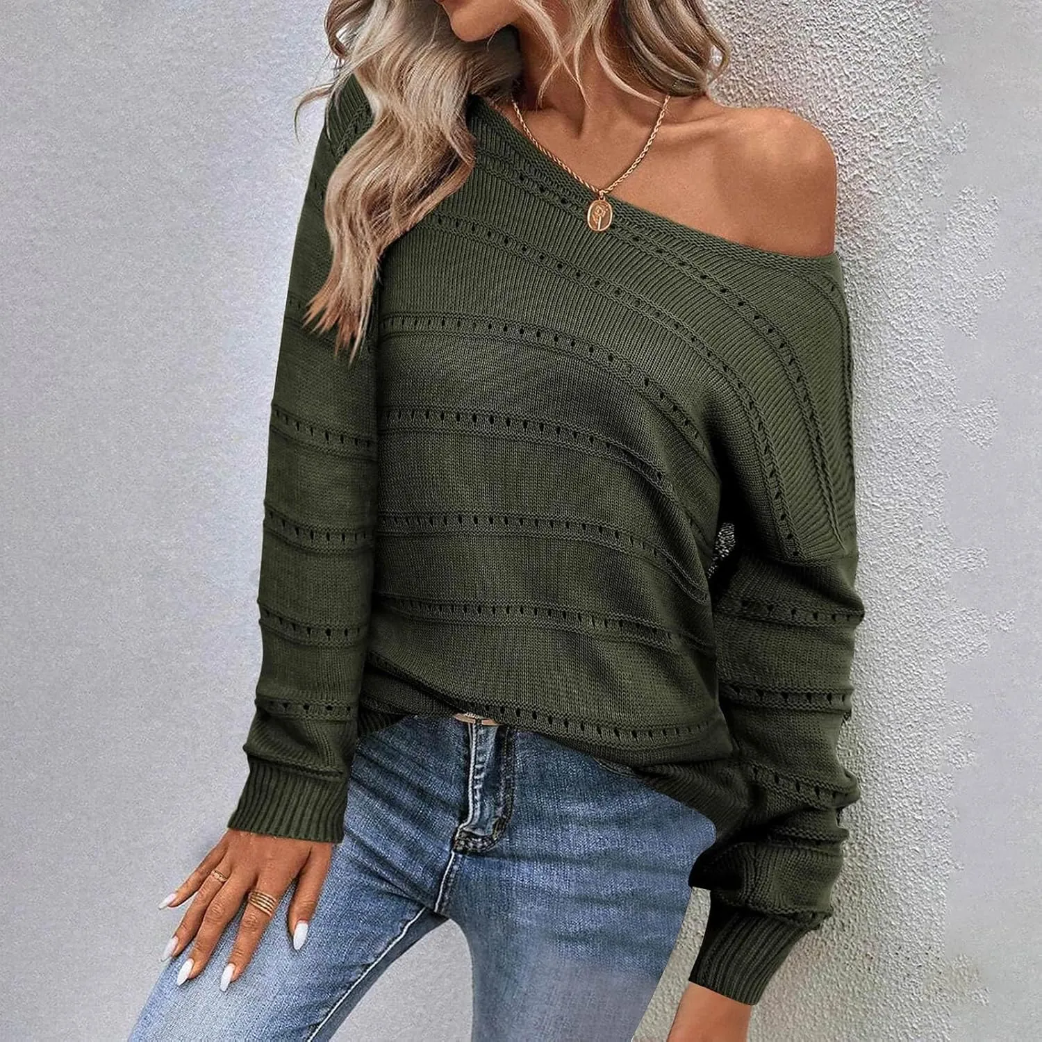 Womens Striped Sweater Casual Ribbed Knit Oversized Sweaters Crewneck Striped Color Block Loose Pullover Cute Tops