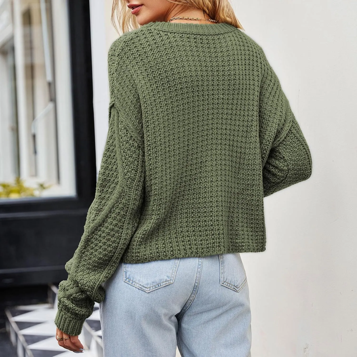 Womens Striped Sweater Casual Ribbed Knit Oversized Sweaters Crewneck Striped Color Block Loose Pullover Cute Tops