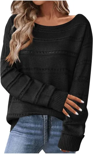 Womens Striped Sweater Casual Ribbed Knit Oversized Sweaters Crewneck Striped Color Block Loose Pullover Cute Tops