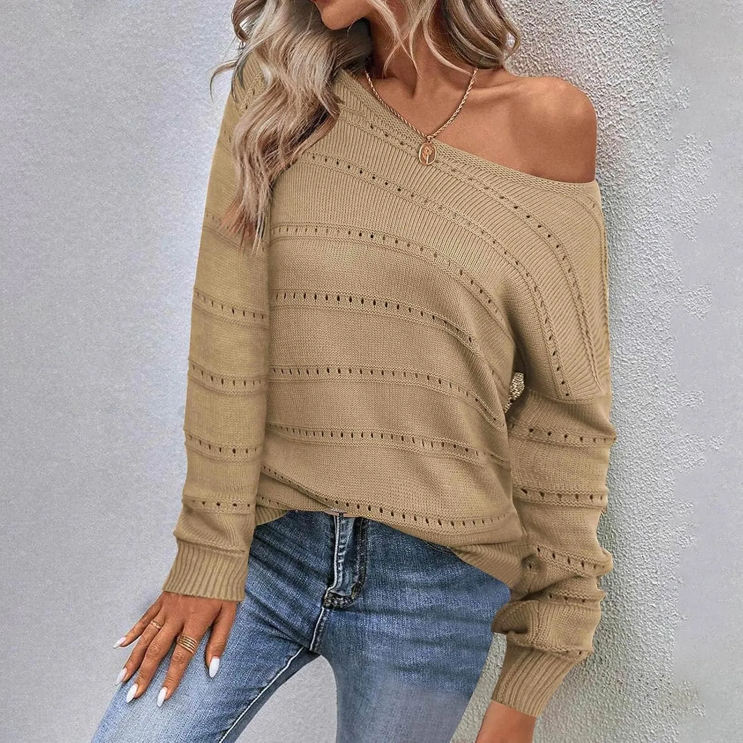 Womens Striped Sweater Casual Ribbed Knit Oversized Sweaters Crewneck Striped Color Block Loose Pullover Cute Tops