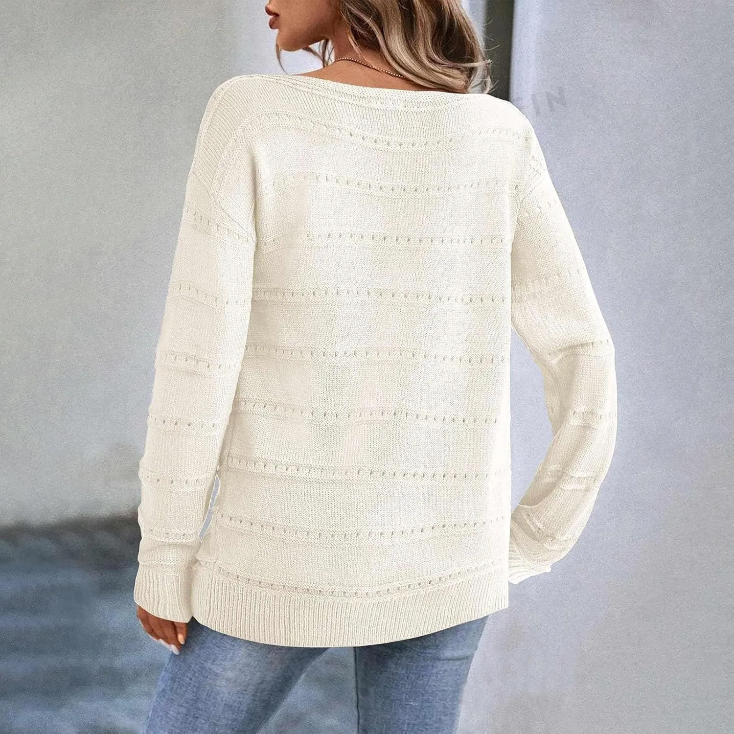 Womens Striped Sweater Casual Ribbed Knit Oversized Sweaters Crewneck Striped Color Block Loose Pullover Cute Tops