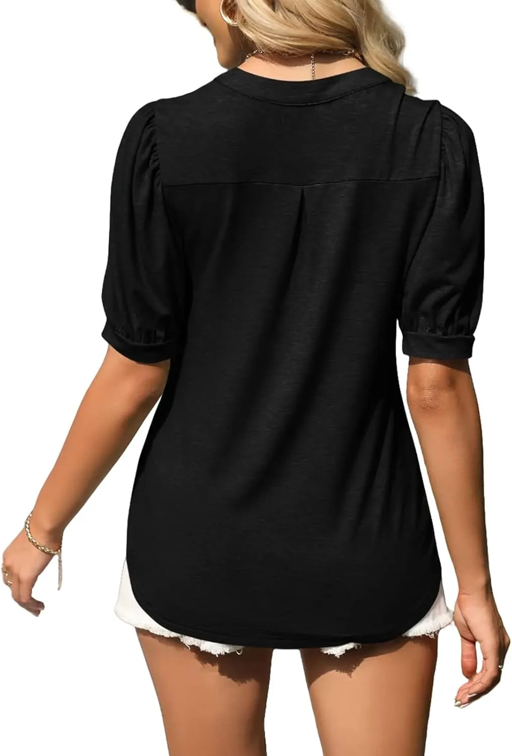 Womens Summer Shirt Casual Puff Sleeve Loose Top Summer Going Out Tee Beach Vacation Tunic Cute Flowy Blouse