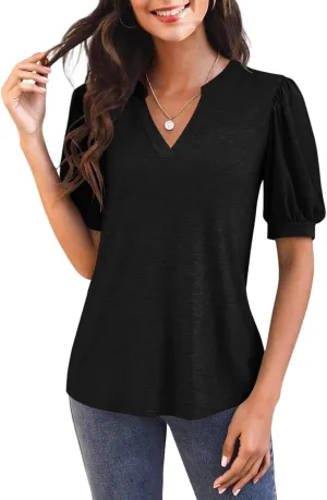 Womens Summer Shirt Casual Puff Sleeve Loose Top Summer Going Out Tee Beach Vacation Tunic Cute Flowy Blouse
