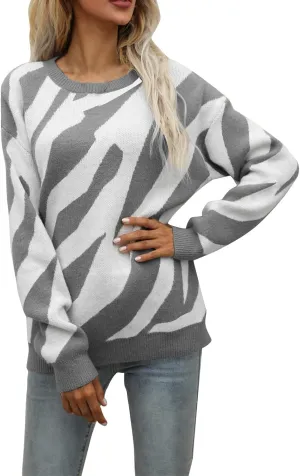 Womens Sweater Top Fall 2024 Oversized Knit Long Sleeve Crochet Pullover Color Block Striped Blouse Tops Boho Clothes