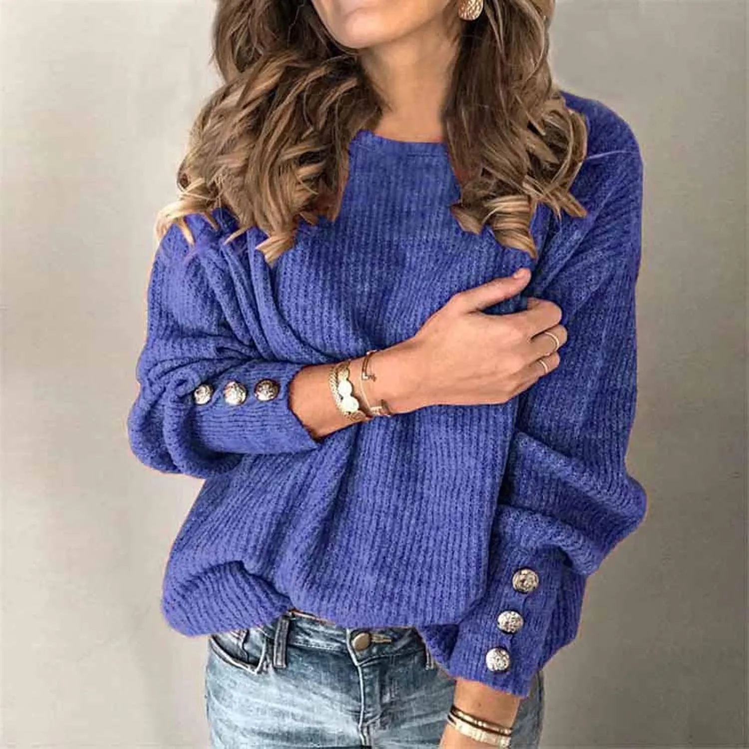 Women's Sweaters 2024 Fall Winter Leisure Comfy Solid Color Oversized Turtleneck Pullover Sweater with Buttons