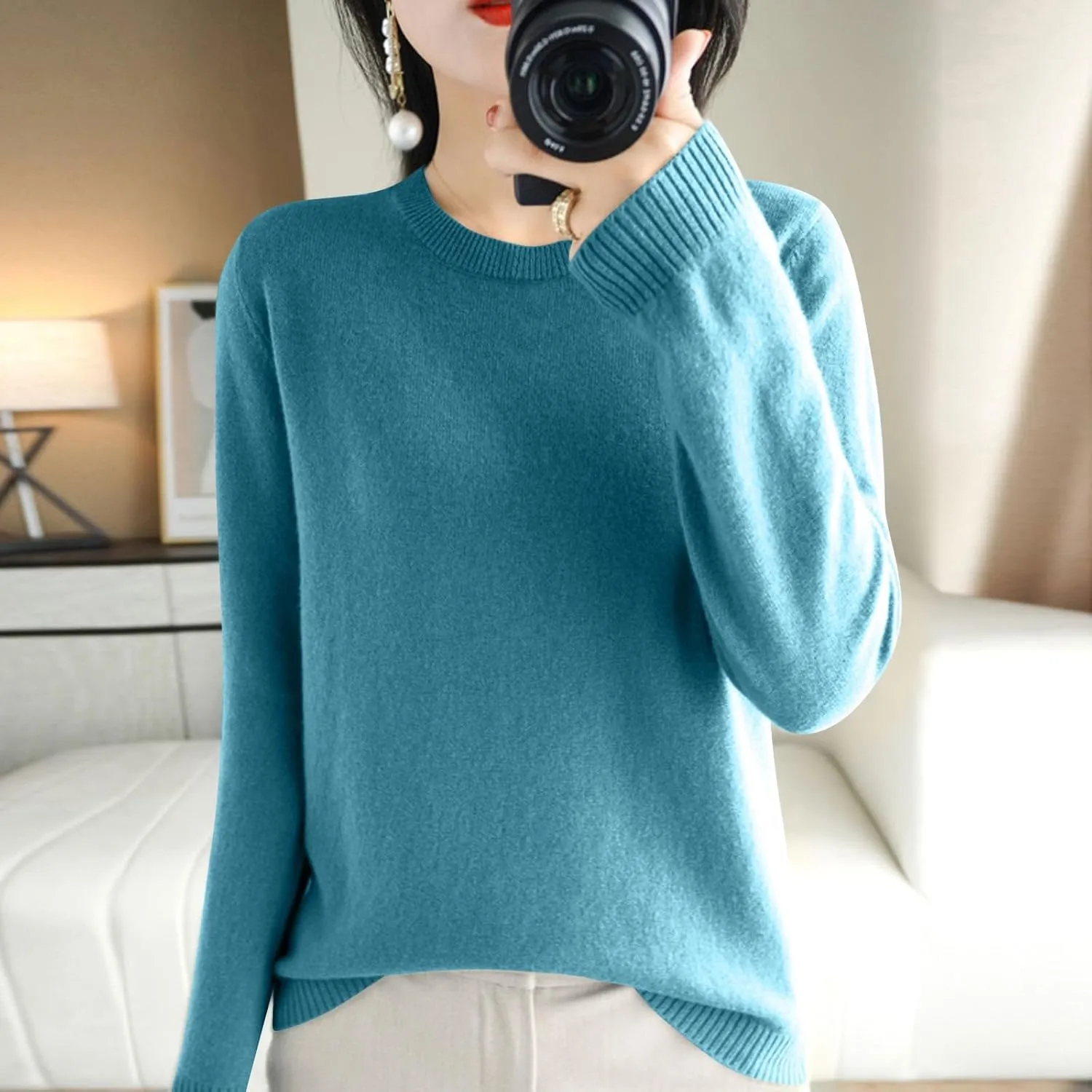 Womens Sweaters Casual Long Sleeve Crewneck Lightweight Knit Pullover Fall Fashion Solid Color Blouse Tops 2024