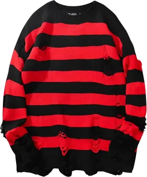 Womens Sweaters Long Sleeve Crew Neck Sweater Top Striped Oversized Pullover for Women 2024 Fall Casual Outfits