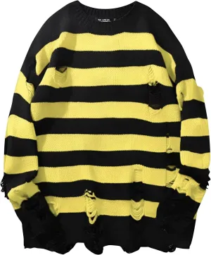 Womens Sweaters Long Sleeve Crew Neck Sweater Top Striped Oversized Pullover for Women 2024 Fall Casual Outfits