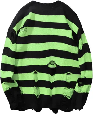 Womens Sweaters Long Sleeve Crew Neck Sweater Top Striped Oversized Pullover for Women 2024 Fall Casual Outfits