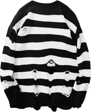 Womens Sweaters Long Sleeve Crew Neck Sweater Top Striped Oversized Pullover for Women 2024 Fall Casual Outfits