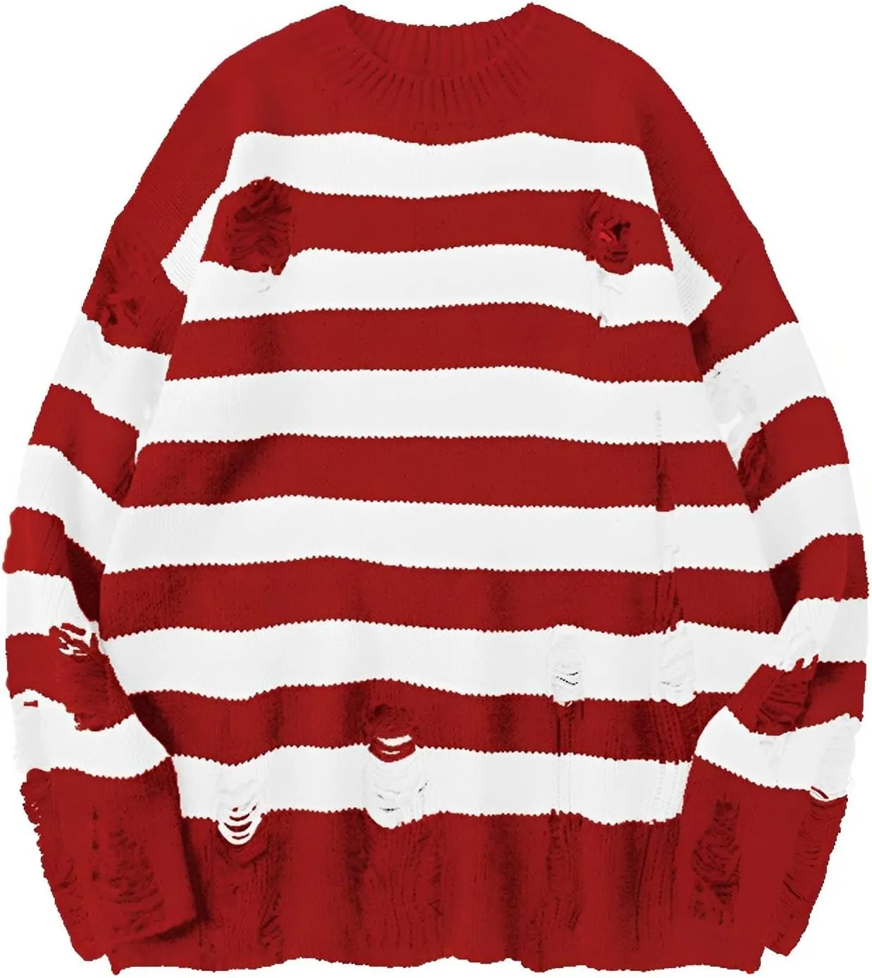 Womens Sweaters Long Sleeve Crew Neck Sweater Top Striped Oversized Pullover for Women 2024 Fall Casual Outfits
