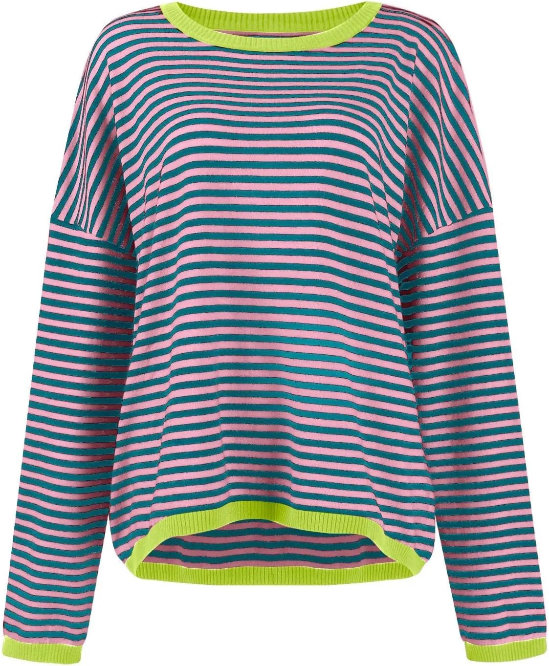 Womens Sweaters Striped Color Block Long Sleeve Casual Loose Knitted Pullover Shirts 2024 Fall Outfits Trendy Tops