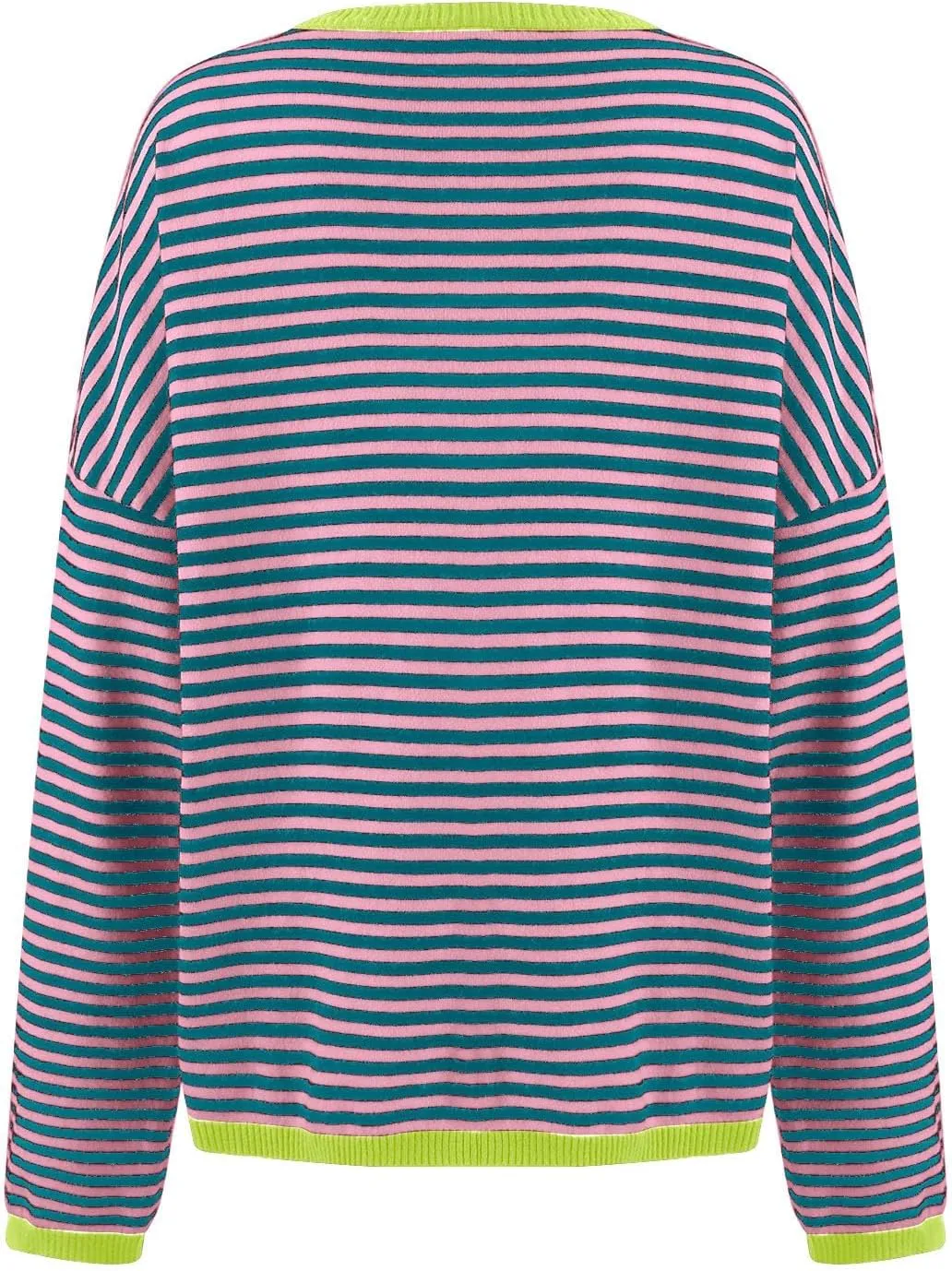 Womens Sweaters Striped Color Block Long Sleeve Casual Loose Knitted Pullover Shirts 2024 Fall Outfits Trendy Tops
