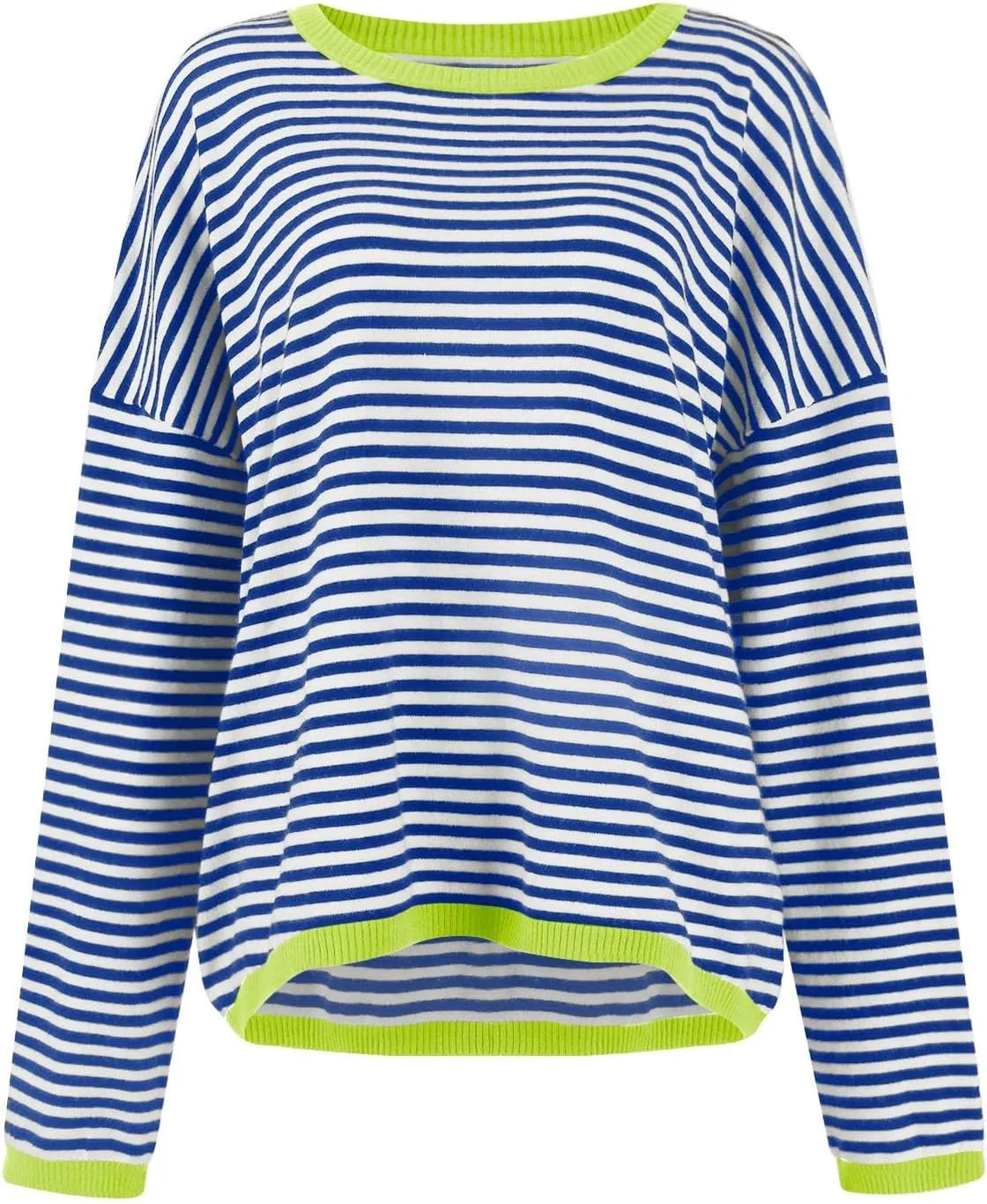Womens Sweaters Striped Color Block Long Sleeve Casual Loose Knitted Pullover Shirts 2024 Fall Outfits Trendy Tops