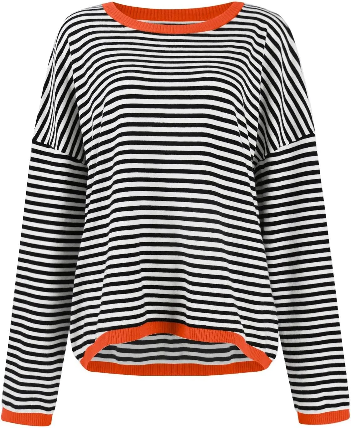 Womens Sweaters Striped Color Block Long Sleeve Casual Loose Knitted Pullover Shirts 2024 Fall Outfits Trendy Tops