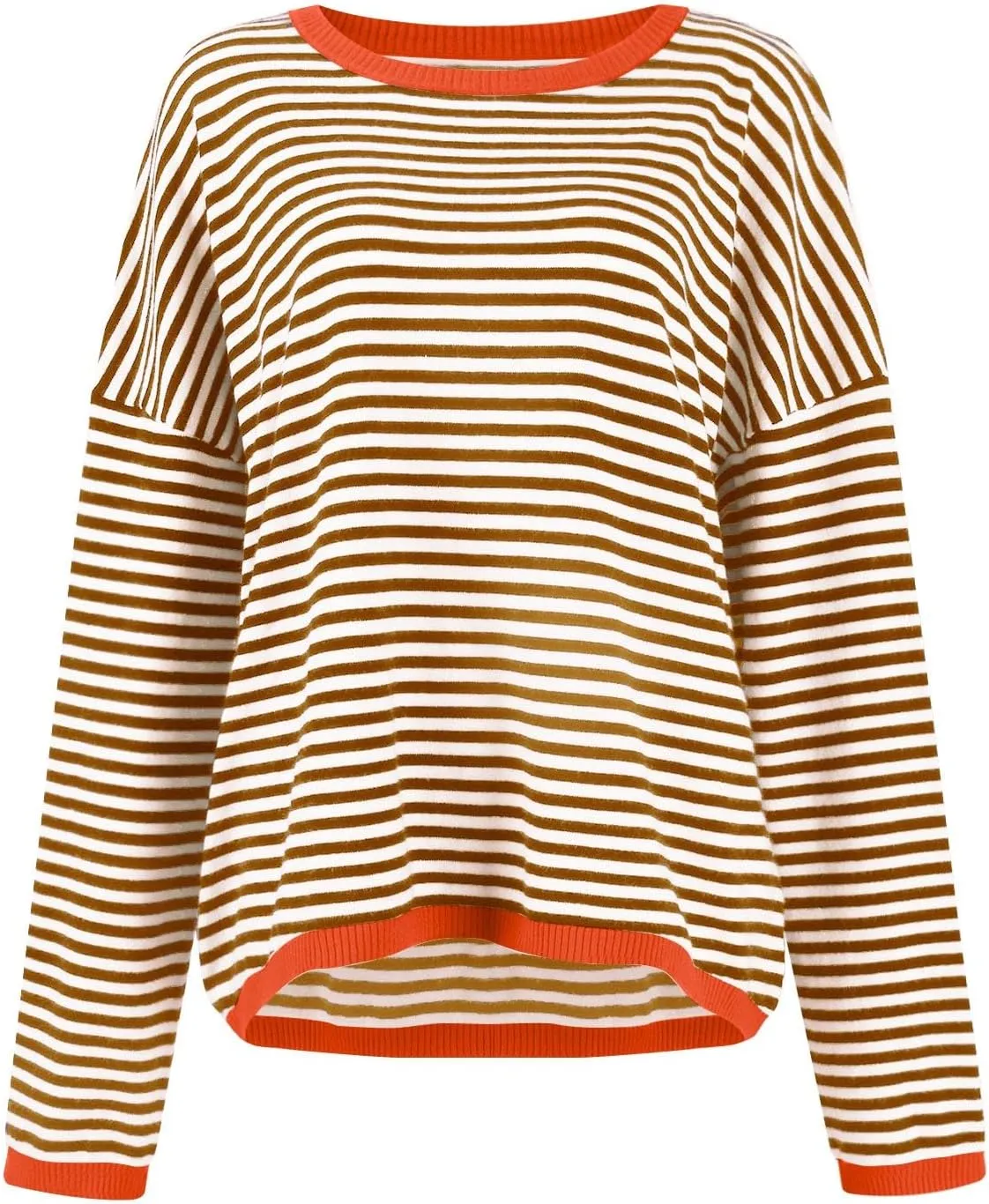 Womens Sweaters Striped Color Block Long Sleeve Casual Loose Knitted Pullover Shirts 2024 Fall Outfits Trendy Tops