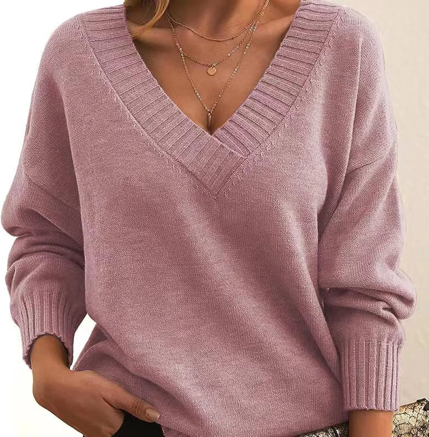 Womens Sweaters Trendy Fashion 2024 Long Sleeve Shirts Dressy Casual V Neck Pullover Tunic Tops Plus Size